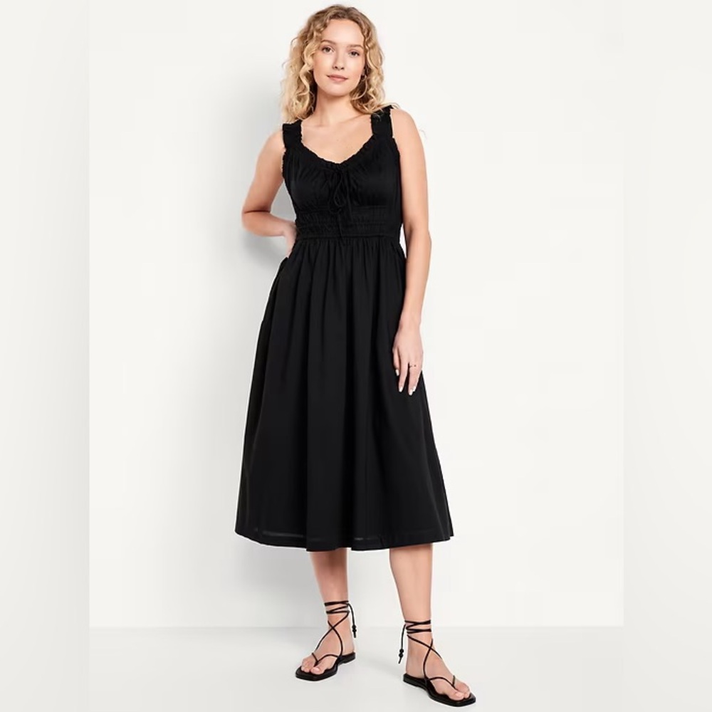 NEW! Old Navy Black Waist-Defined Ruffled Midi Dress - 705160 🔗